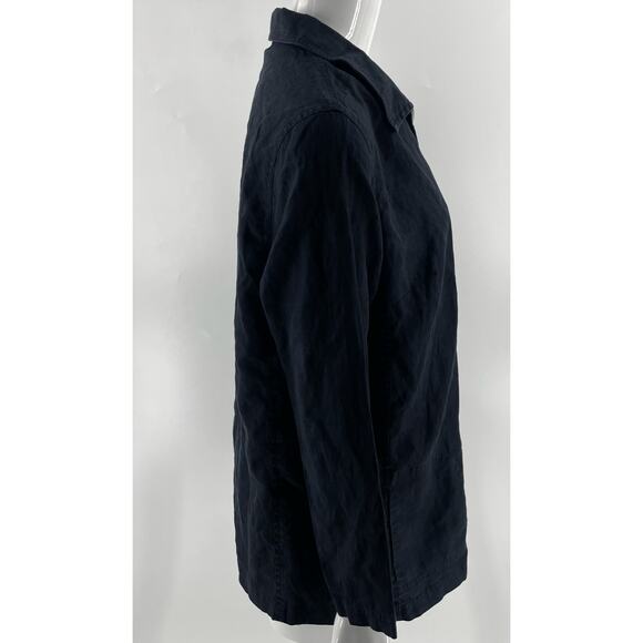 Deane & White Womens Linen Jacket Plus Size 1X Black Side Pockets Zip Up - Picture 2 of 4